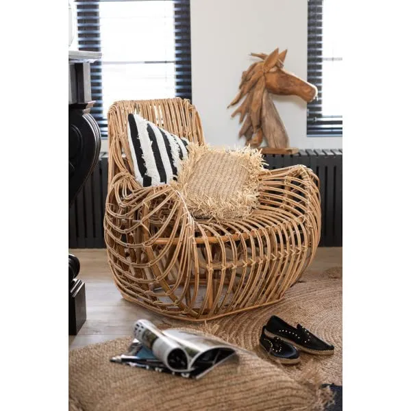 DANSMAMAISON Coussin Carre Raphia Naturel Small - L 45 x l 45 x H 15 cm