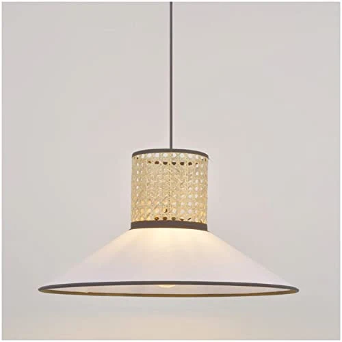 Suspension conique PENNY en coton blanc et cannage