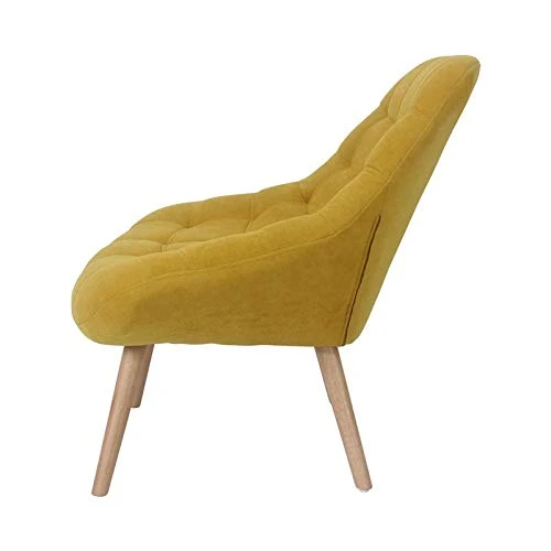 Zons MINAY Fauteuil 1 Place en Suédine Jaune Style scandinave avec Pieds en Bois