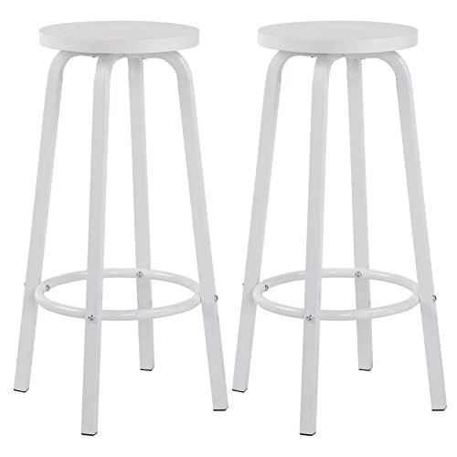 WOLTU 2 X Tabourets de Bar Bistro Tabouret Assise Rond en MDF et métal,Blanc BH237ws-2