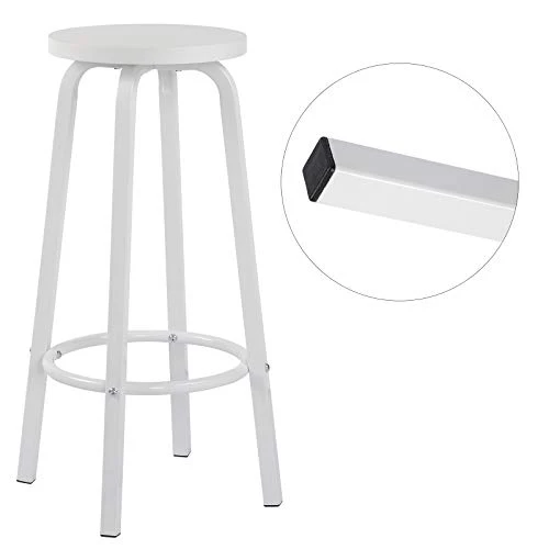WOLTU 2 X Tabourets de Bar Bistro Tabouret Assise Rond en MDF et métal,Blanc BH237ws-2