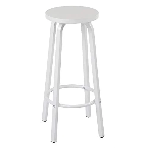 WOLTU 2 X Tabourets de Bar Bistro Tabouret Assise Rond en MDF et métal,Blanc BH237ws-2