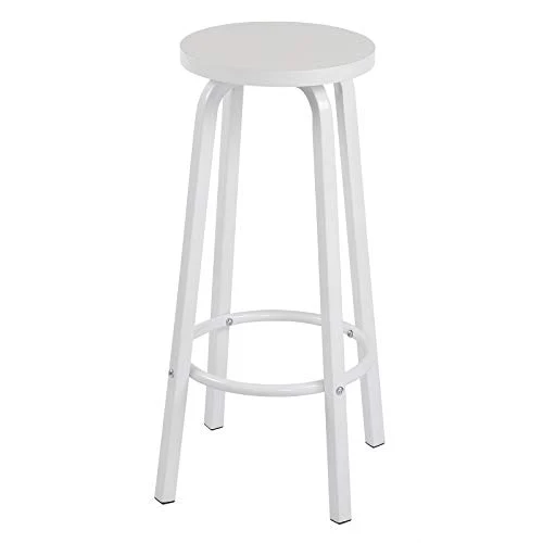 WOLTU 2 X Tabourets de Bar Bistro Tabouret Assise Rond en MDF et métal,Blanc BH237ws-2