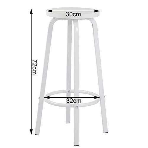 WOLTU 2 X Tabourets de Bar Bistro Tabouret Assise Rond en MDF et métal,Blanc BH237ws-2