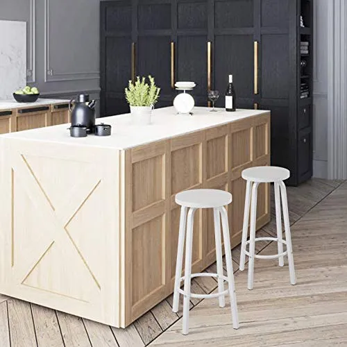 WOLTU 2 X Tabourets de Bar Bistro Tabouret Assise Rond en MDF et métal,Blanc BH237ws-2