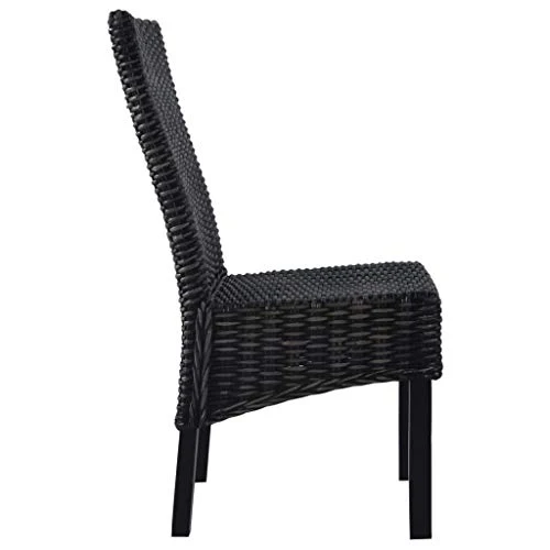 Tidyard Lot de 6 Chaises de Salle à Manger en Rotin Kubu et Bois de Manguier Fabrication à la Main Style Moderne Noir 46 x 61 x 93 cm