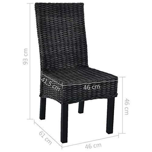 Tidyard Lot de 6 Chaises de Salle à Manger en Rotin Kubu et Bois de Manguier Fabrication à la Main Style Moderne Noir 46 x 61 x 93 cm