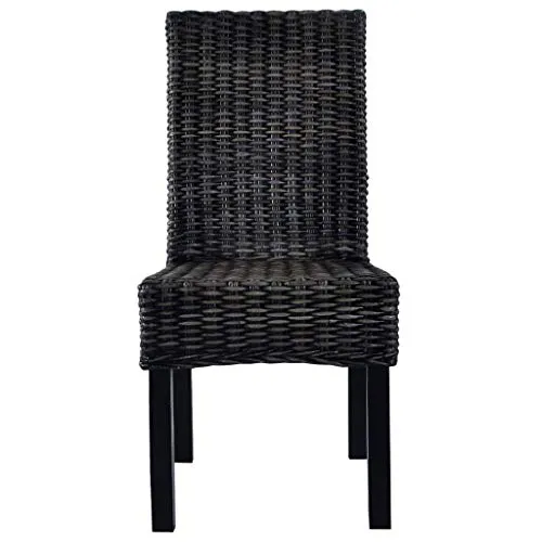 Tidyard Lot de 6 Chaises de Salle à Manger en Rotin Kubu et Bois de Manguier Fabrication à la Main Style Moderne Noir 46 x 61 x 93 cm
