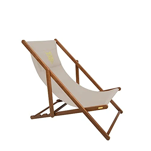 Holtaz Chaise Longue en Bois de qualité supérieure - Pliable - Chaise de Plage avec Tissu Amovible et Oreiller - pour Jardin, Piscine, Camping, Plage, Bars, cafés, hôtels jusqu'à 130 kg - Beige