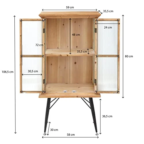Made In Meubles Vitrine en Bois de Sapin et Verre strié 2 Portes Nicole