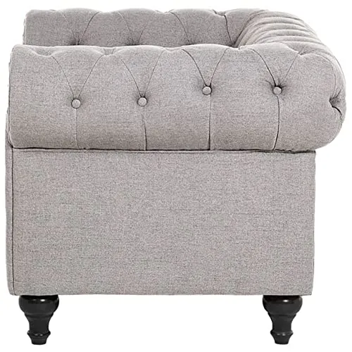 Beliani - Ensemble Canapé et Fauteuil - Chesterfield - 3 Places, en Tissu et Bois de Chêne, Gris Clair