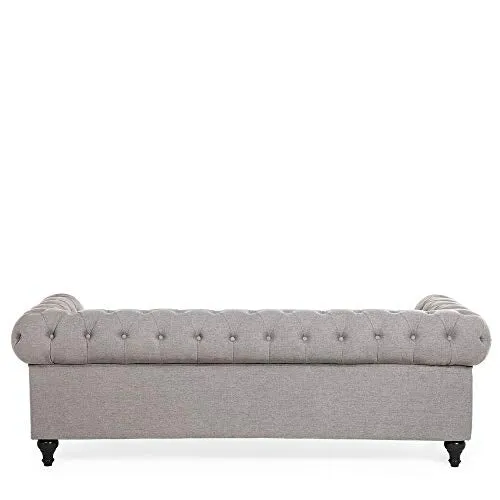 Beliani - Ensemble Canapé et Fauteuil - Chesterfield - 3 Places, en Tissu et Bois de Chêne, Gris Clair