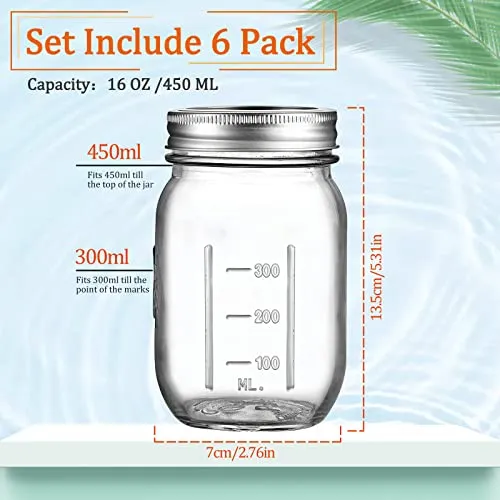 6 Paquets Bocaux en Verre Avec Couvercles, Mason Jars 450ml Bocaux de Stockage de Nourriture Pour Conserve Confiture,Yaourts de Miel Haricots Avec des Couvercles de Rechange 18pcs