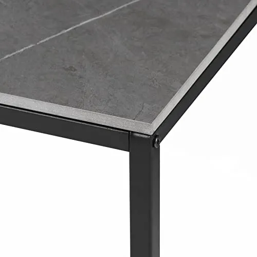 FATIVO Table Basse Marbre de Salon: Table Café Industrielle Rectangulaire Design Table Basse Noir Moderne Scantinave en Pierre Frittée Grand Plateau pour Salon Bureau Café - Gris 100x60x43cm