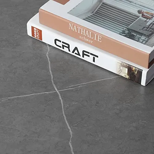 FATIVO Table Basse Marbre de Salon: Table Café Industrielle Rectangulaire Design Table Basse Noir Moderne Scantinave en Pierre Frittée Grand Plateau pour Salon Bureau Café - Gris 100x60x43cm