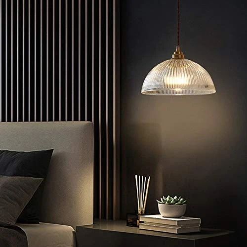 HJXDtech Luminaire Suspension Dôme en Verre Transparent Vintage Industrielle avec Base E27 en Laiton Cuivre Lustre Loft Lampe suspendue au plafond (25cm)