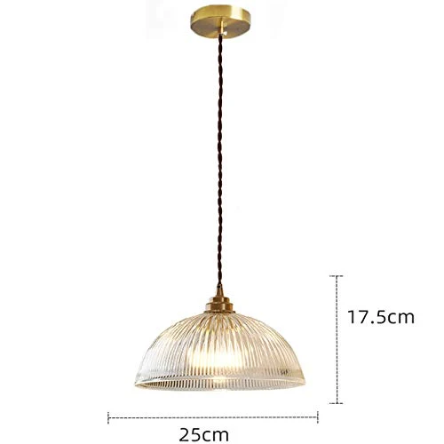 HJXDtech Luminaire Suspension Dôme en Verre Transparent Vintage Industrielle avec Base E27 en Laiton Cuivre Lustre Loft Lampe suspendue au plafond (25cm)