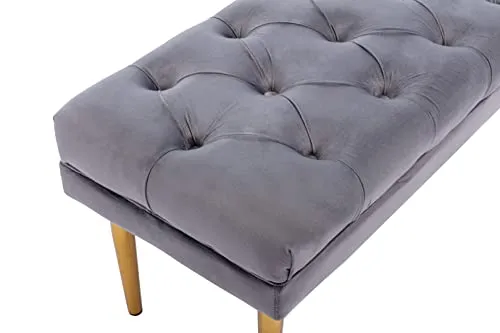 Wahson Banc Ottoman Banquette Banc de lit en Velours Banc d'entree Banquette avec Pieds dorés pour Chambre à Coucher, Salon, Couloir (Gris)