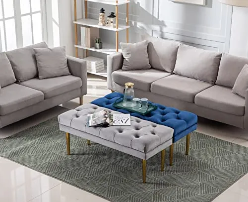 Wahson Banc Ottoman Banquette Banc de lit en Velours Banc d'entree Banquette avec Pieds dorés pour Chambre à Coucher, Salon, Couloir (Gris)