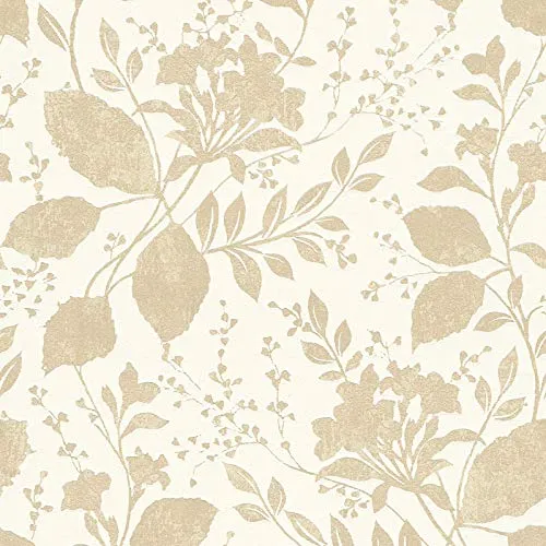 Papier peint motif feuille intissé beige & marron | Tapisserie fleurie beige chambre adulte & salon | Papier peint végétal couloir | Papier peint livré à domicile