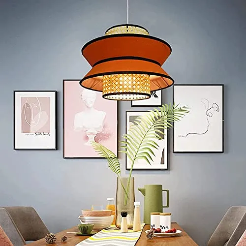 Ybzx Plafonnier Style Chinois Tissu Lustre Simplicité Restaurant Café Rotin Art Lampe Tissé À La Main Tissage Pendentif Lumière E27 Drop Light Intérieur Suspension Lumière Couleur: Orange/Bleu