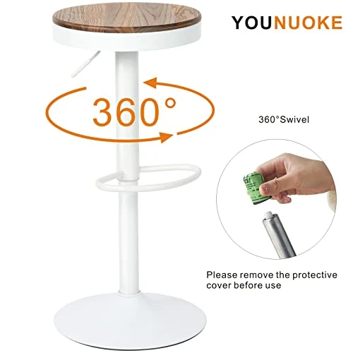YOUNUOKE Tabourets de Bar en Bois Blanc Pivotant 360° et Hauteur Réglable 55-80cm Siège Confortable avec Repose-Pied Chaise Haute pour Bar Cuisine Lot de 2
