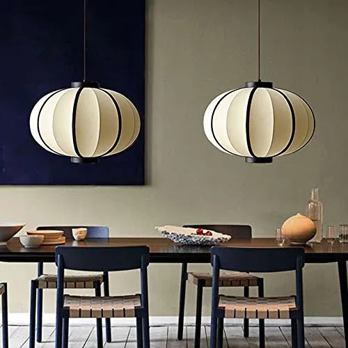 NAMFMSC E27 Source de lumière Simple tête Ronde Simple Suspension Japonaise rétro Classique Lanterne Tissu Lustre Abat-Jour Plafond Suspension Suspension Lampe Restaurant Bar éclairage luminaires