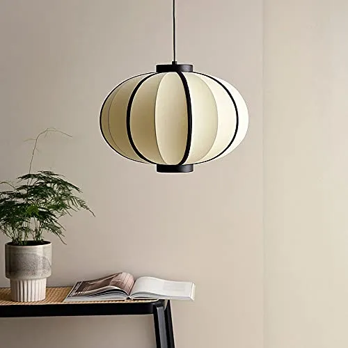NAMFMSC E27 Source de lumière Simple tête Ronde Simple Suspension Japonaise rétro Classique Lanterne Tissu Lustre Abat-Jour Plafond Suspension Suspension Lampe Restaurant Bar éclairage luminaires