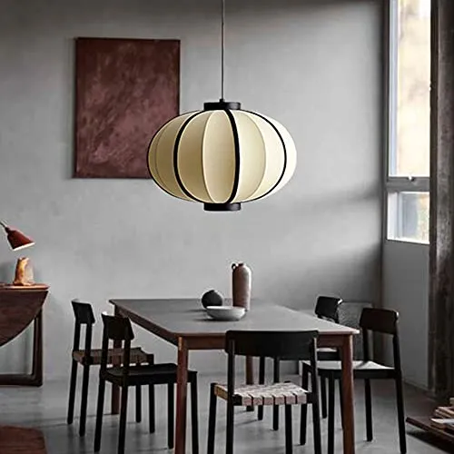 NAMFMSC E27 Source de lumière Simple tête Ronde Simple Suspension Japonaise rétro Classique Lanterne Tissu Lustre Abat-Jour Plafond Suspension Suspension Lampe Restaurant Bar éclairage luminaires