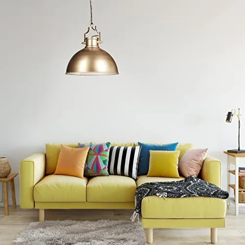 Relaxdays Lampe à suspensions style industriel Shabby luminaire de plafond métal diamètre 40,5 cm LED, doré
