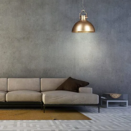 Relaxdays Lampe à suspensions style industriel Shabby luminaire de plafond métal diamètre 40,5 cm LED, doré