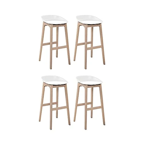 MOB-IN Tabourets de Bar Îlot Central Bois et Blanc Riva 65cm | Lot de 4