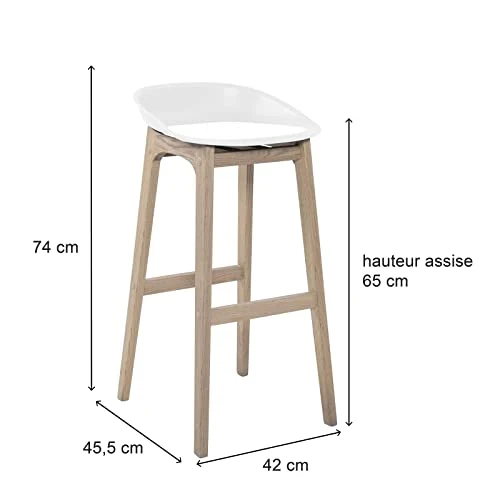 MOB-IN Tabourets de Bar Îlot Central Bois et Blanc Riva 65cm | Lot de 4