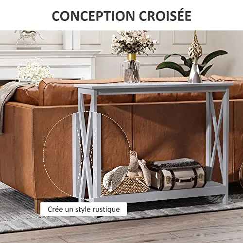 HOMCOM Table de Console Table d'entrée Style Table de drapier néo-rétro étagère dim. 100L x 30l x 80,5H cm MDF Gris