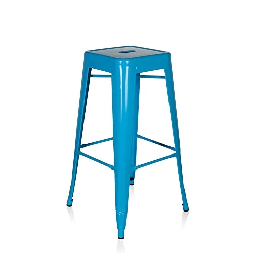 hjh OFFICE 645014 Tabouret de Bar VANTAGGIO High Métal Bleu Clair, Tabouret Industriel Haut, empilable
