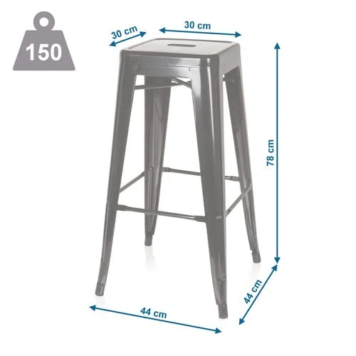 hjh OFFICE 645014 Tabouret de Bar VANTAGGIO High Métal Bleu Clair, Tabouret Industriel Haut, empilable