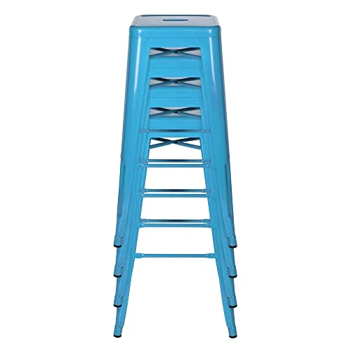 hjh OFFICE 645014 Tabouret de Bar VANTAGGIO High Métal Bleu Clair, Tabouret Industriel Haut, empilable