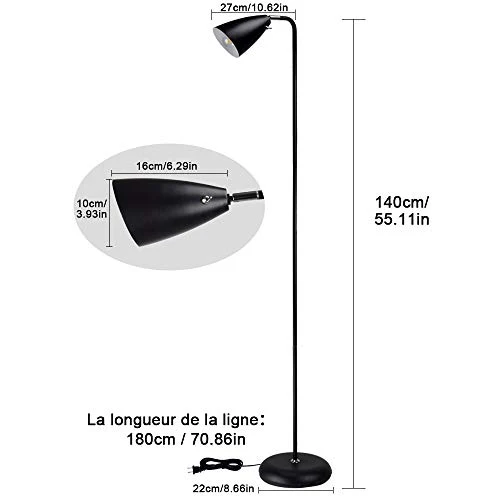 Depuley Lampadaire en Métal Fer, Noir Mat Lampadaire sur Pied Rétro Flexible de Bureau et Salon, Design Classique et Nostalgique，Lumière chaude,Métal noir, Ampoule E14 3000k.（Amouple Incluse）
