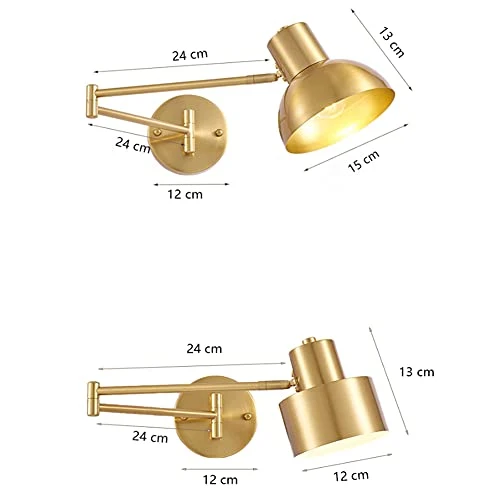Applique Murale Interieur LED 5W, Métal Bras Long Réglable Lampe Murale 3000K Blanc Chaud Moderne Simple Bras Oscillant Luminaire Mural Pour Chambre Salon Escalier Couloir, Doré