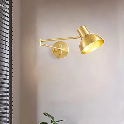 Applique Murale Interieur LED 5W, Métal Bras Long Réglable Lampe Murale 3000K Blanc Chaud Moderne Simple Bras Oscillant Luminaire Mural Pour Chambre Salon Escalier Couloir, Doré