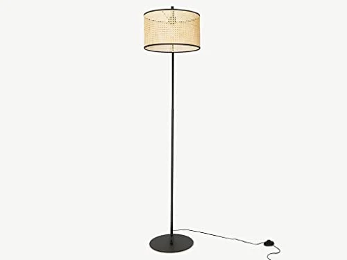 Lampadaire arc cannage NEIROBI - style ethnique - Fer et rotin - H. 195 cm - Noir et naturel