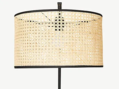 Lampadaire arc cannage NEIROBI - style ethnique - Fer et rotin - H. 195 cm - Noir et naturel
