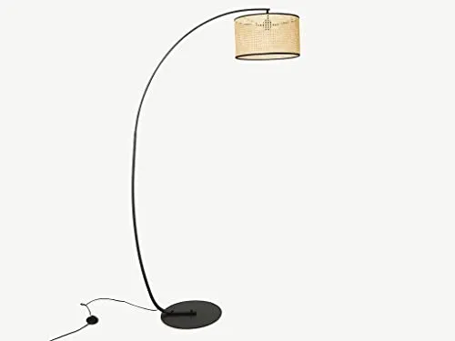 Lampadaire arc cannage NEIROBI - style ethnique - Fer et rotin - H. 195 cm - Noir et naturel