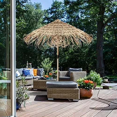 Relaxdays Hawaï Parasol de Plage en Bois et Feuille de Palmier résistant aux intempéries Naturel 250 x 260 cm