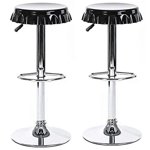 Bakaji Lot de 2 tabourets de bar et cuisine hauts en forme de bouchon de bouteille pivotant repose-pieds chromé/noir pour maison, cuisine, salon, salle à manger
