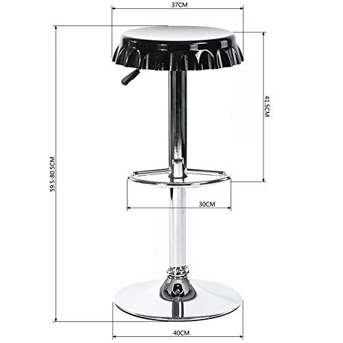 Bakaji Lot de 2 tabourets de bar et cuisine hauts en forme de bouchon de bouteille pivotant repose-pieds chromé/noir pour maison, cuisine, salon, salle à manger