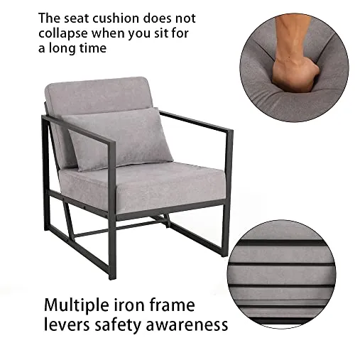 Mingone Fauteuil en Lin Rembourré avec Pieds en Tube de Fer Cadre Le canapé pour Le Temps Libre avec accoudoirs et Dossier Le Salon (Taupe,1)