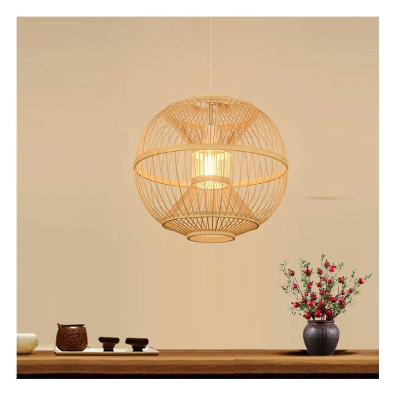 RENYAFEI Style Pastoral Rotin Lustre Osier Rotin Suspension Sphérique Lampe en Osier Naturel pour Chambre Balcon Salon De Thé E27 (sans Source De Lumière) 40 * 42Cm