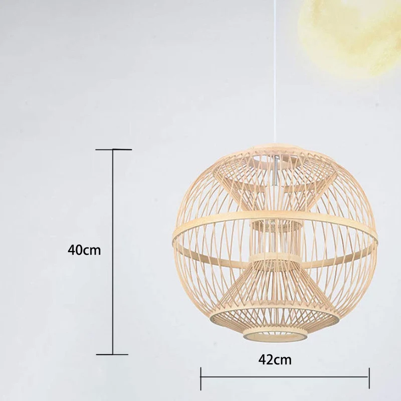RENYAFEI Style Pastoral Rotin Lustre Osier Rotin Suspension Sphérique Lampe en Osier Naturel pour Chambre Balcon Salon De Thé E27 (sans Source De Lumière) 40 * 42Cm