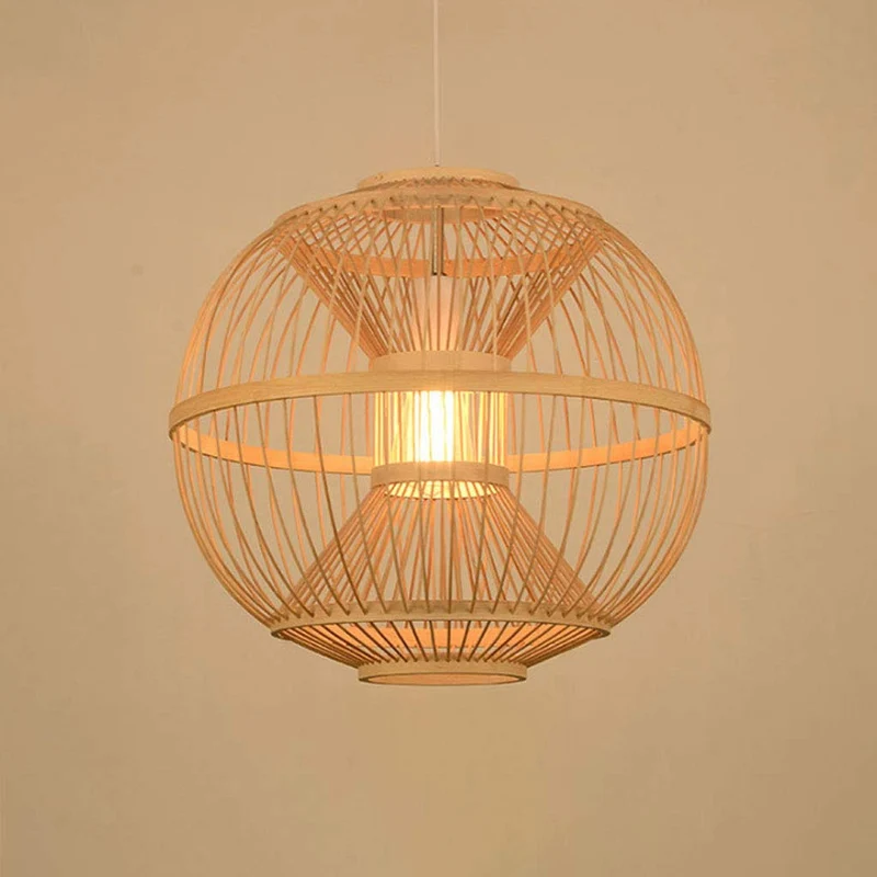 RENYAFEI Style Pastoral Rotin Lustre Osier Rotin Suspension Sphérique Lampe en Osier Naturel pour Chambre Balcon Salon De Thé E27 (sans Source De Lumière) 40 * 42Cm